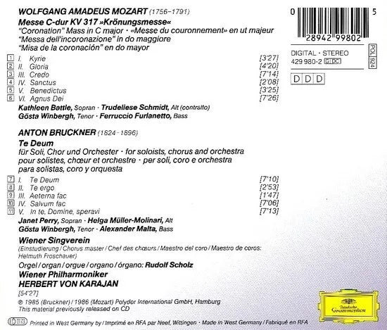 Mozart, Bruckner - Herbert von Karajan - ”Coronation” Mass, Te Deum (CD)
